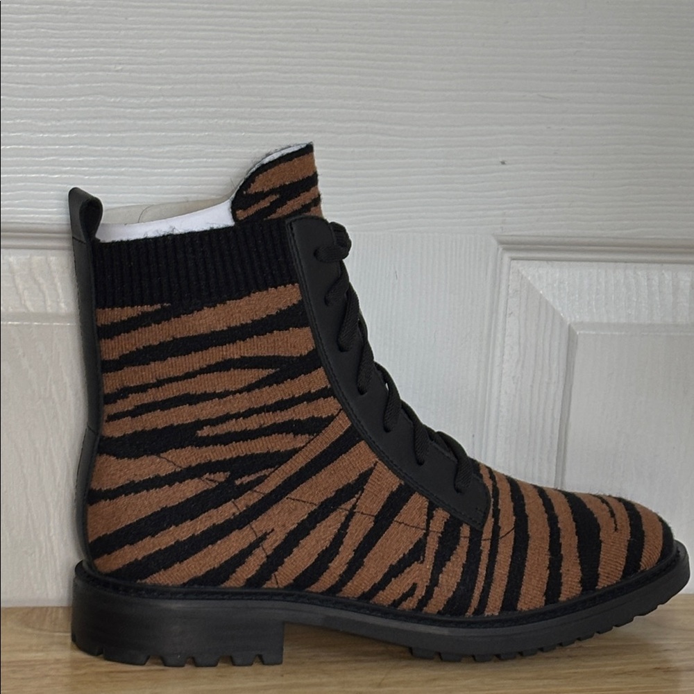 NEW SOFFT black and tan tiger print lace up combat boots military chic